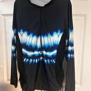 Rash Guard Swim Top Womens 4XL Plus Long Sleeve Tie-Dye Front Zip